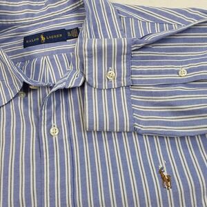 Polo RALPH LAUREN Men's Shirt Size XL Striped Blue Button Down Flesh Pony L/S